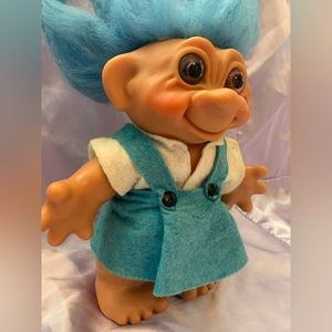 1960s Thomas Dam Denmark Girl Doll 7” coin bank blue hair Vintage RARE